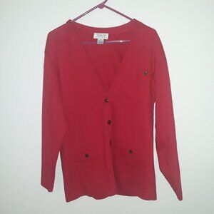 Ladies Talbots Petites, Petite Medium, red w/button front and pockets cardigan